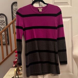 Chic Striped Crew Neck 100% Cashmere 2 Ply Sweater - Purple and Gray
